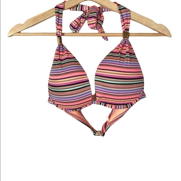 Victoria's Secret Swim Pink Color Striped The Hottie Halter Swim Top 36C - Picture 2 of 5